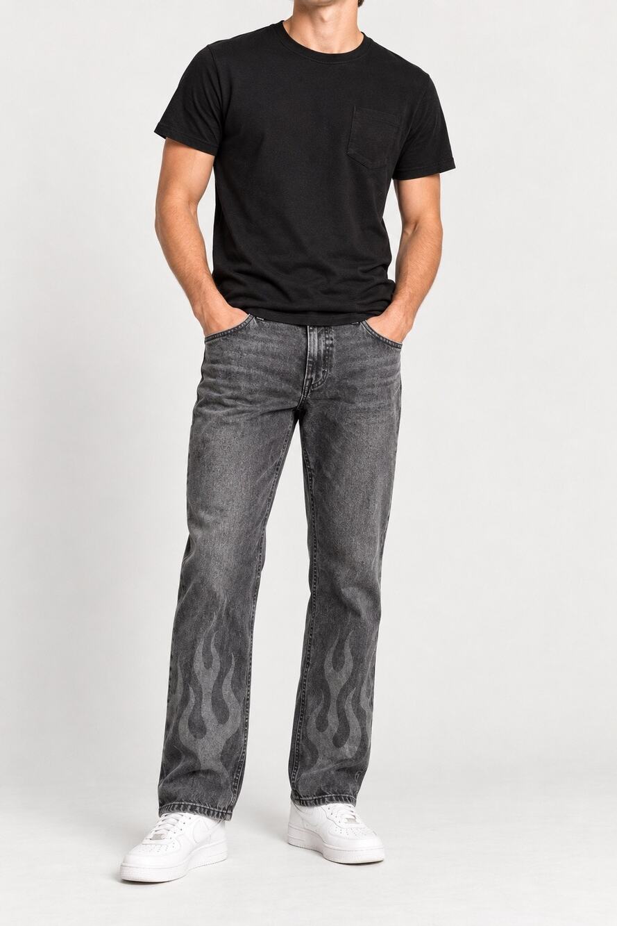 Hot Topic Flame Straight Leg Denim Pants Gray Black – 28W x 32L